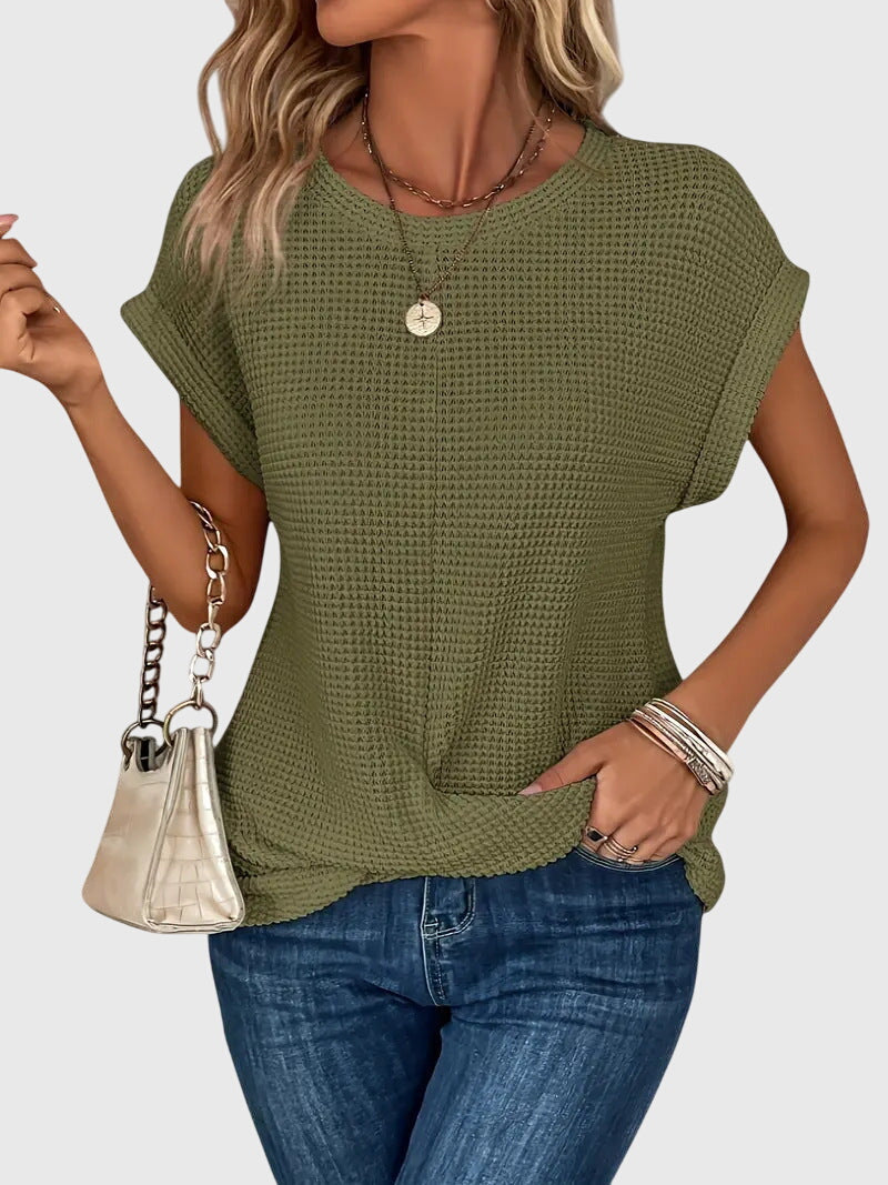 Isa | Waffle Knit Twist Front Top with Crew Neck