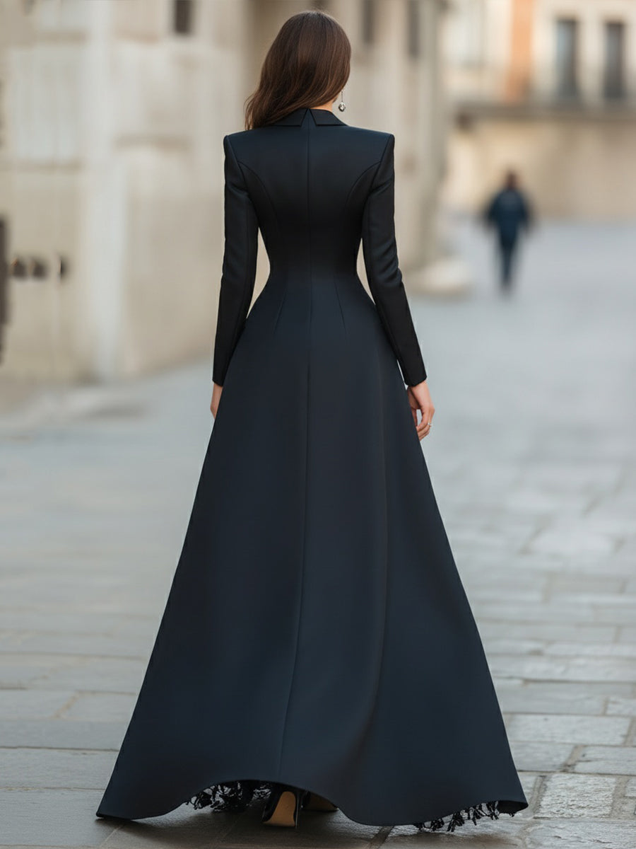 Elegant Tailored Blazer Panel Lace Gown Set