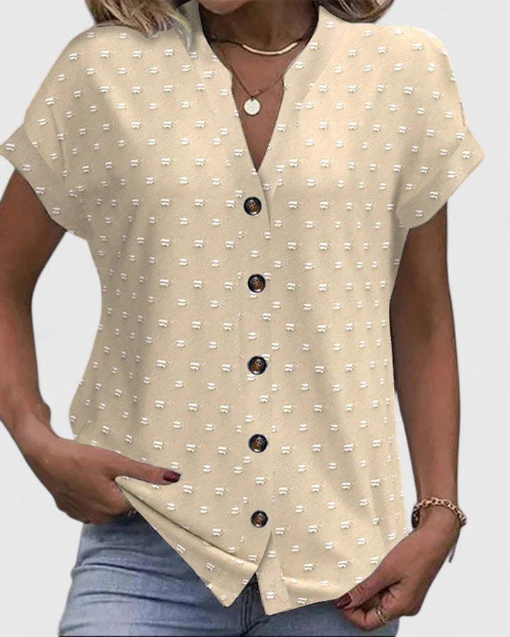 Miles | Swiss Dot V-Neck Button-Down Shirt