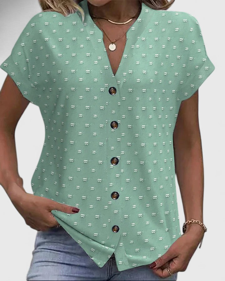 Miles | Swiss Dot V-Neck Button-Down Shirt