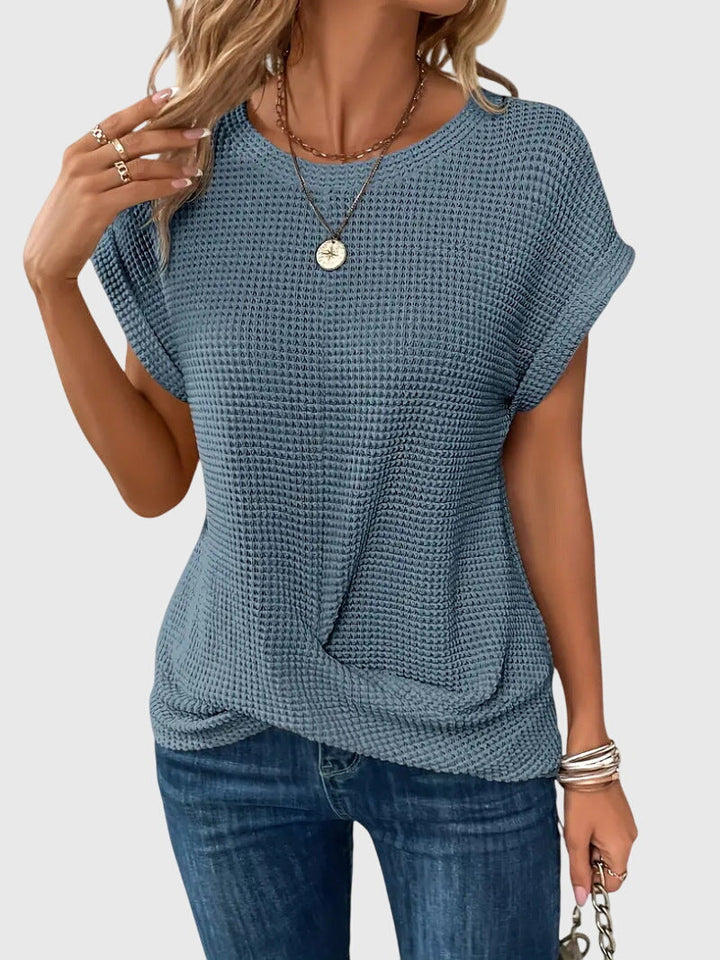 Isa | Waffle Knit Twist Front Top with Crew Neck