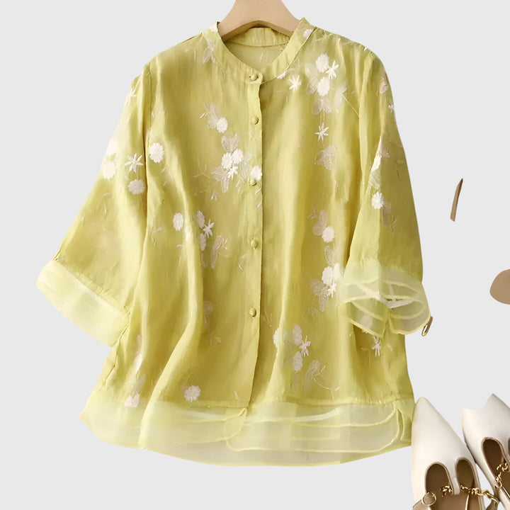 Nellie | Embroidered Mandarin Collar Blouse