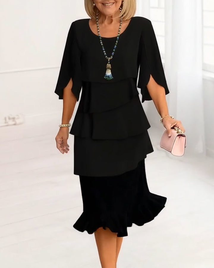 ANA | ELEGANT RUFFLE MIDI DRESS