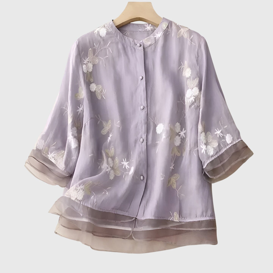 Nellie | Embroidered Mandarin Collar Blouse