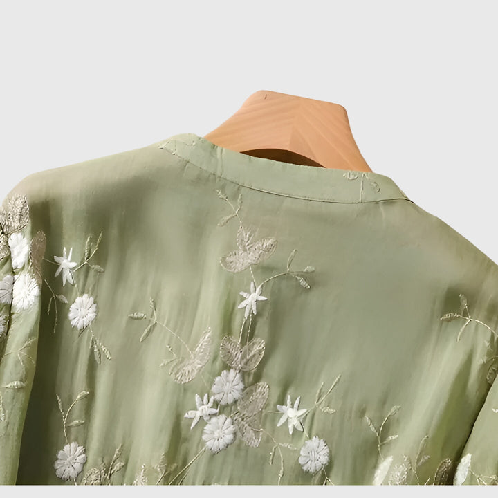 Nellie | Embroidered Mandarin Collar Blouse