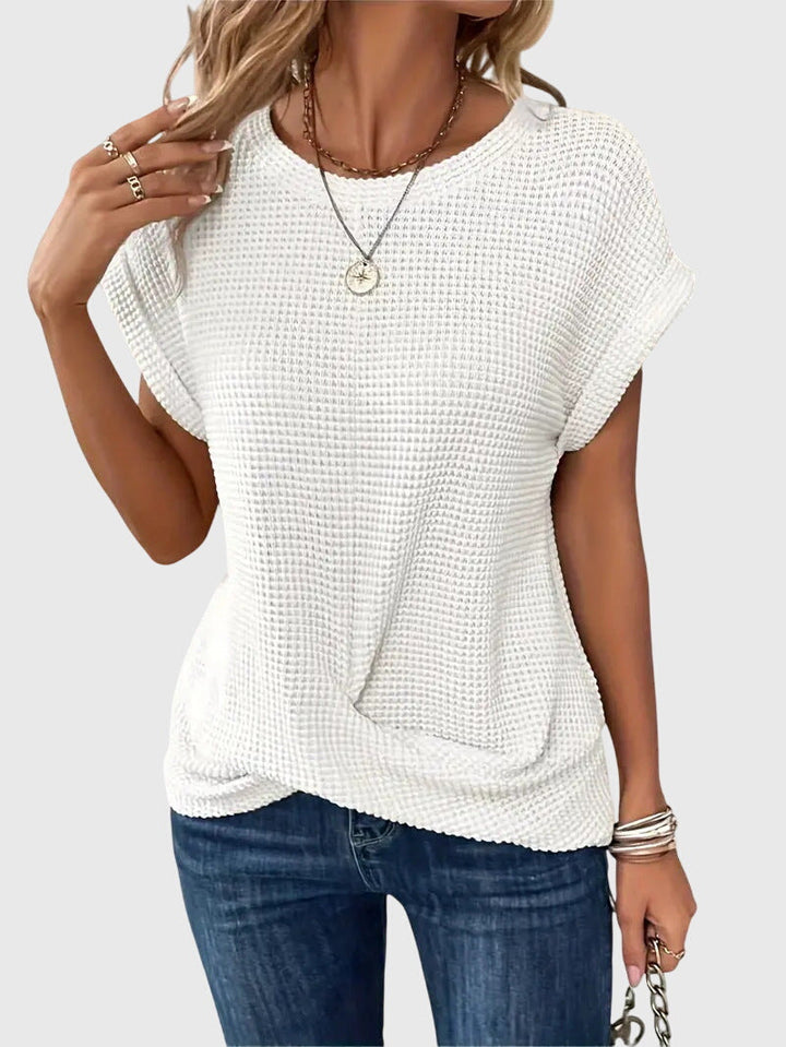 Isa | Waffle Knit Twist Front Top with Crew Neck