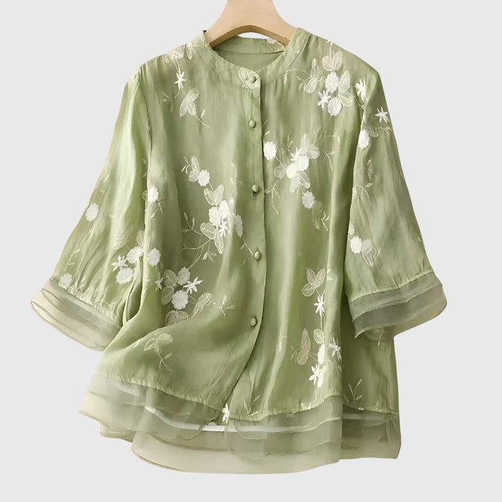 Nellie | Embroidered Mandarin Collar Blouse