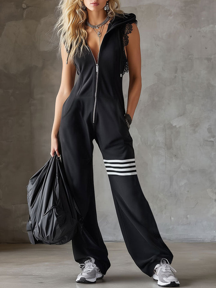 Daniela | Sporty retro striped hoodie jumpsuit