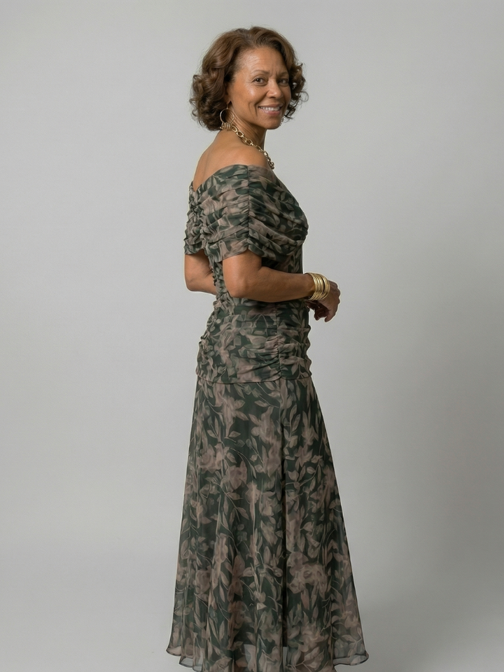 CINDRY | OFF SHOULDER FLOW MIDI DRESS