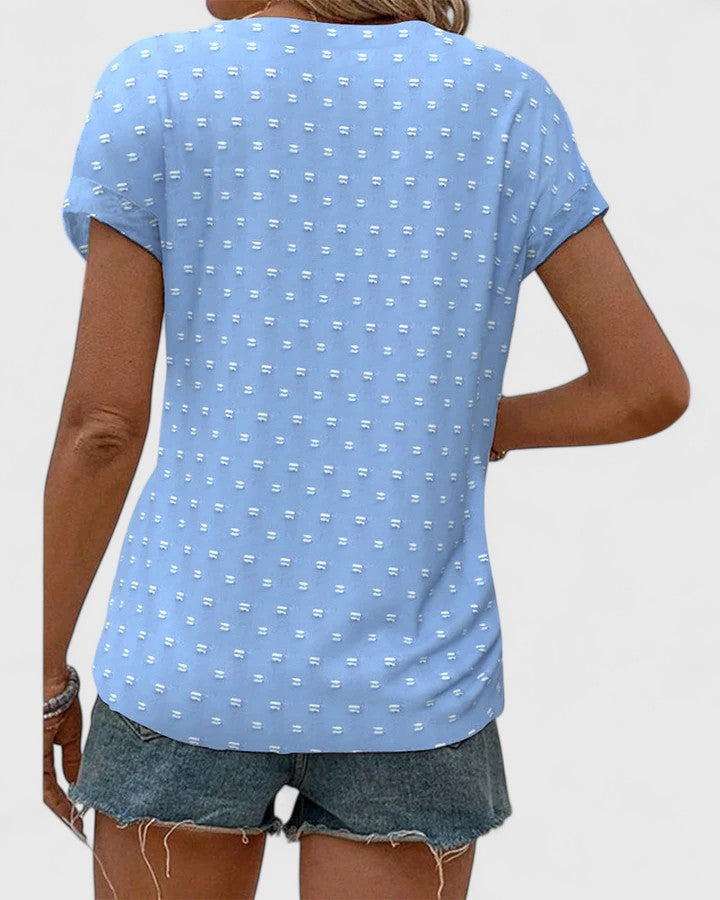Miles | Swiss Dot V-Neck Button-Down Shirt