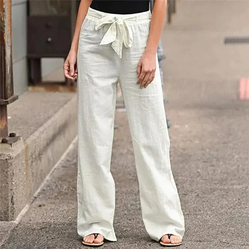 ELVARA | COTTON LINEN STRAIGHT-LEG TROUSERS