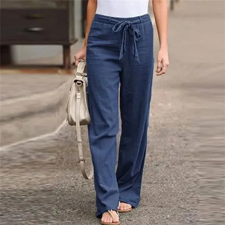 ELVARA | COTTON LINEN STRAIGHT-LEG TROUSERS