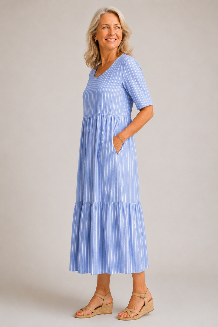 AMANDA | ELEGANT STRIPED MIDI DRESS