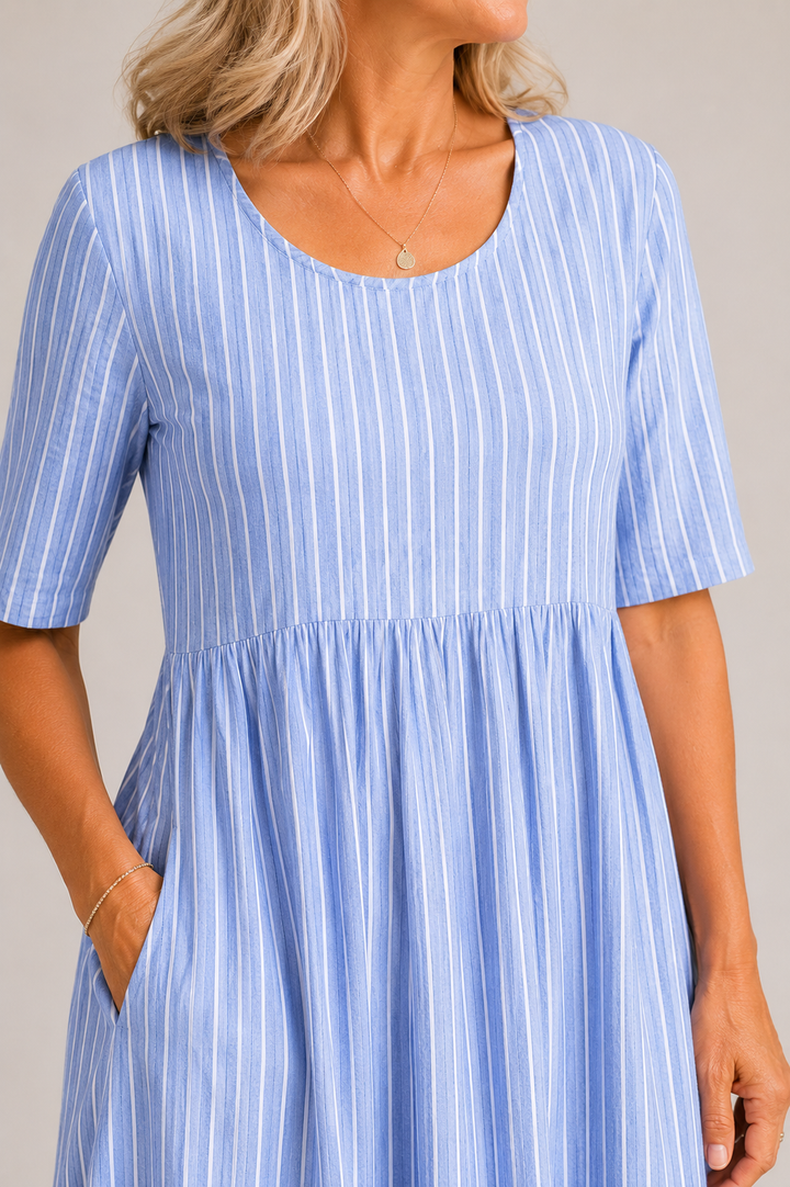 AMANDA | ELEGANT STRIPED MIDI DRESS
