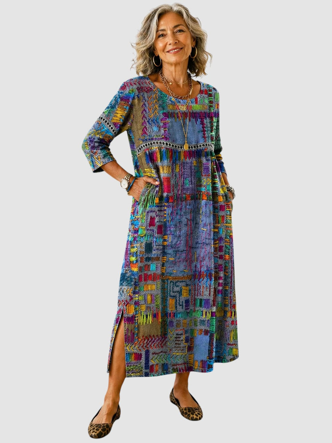MANUELA | DENIM DRESS WITH ETHNIC PATCHWORK