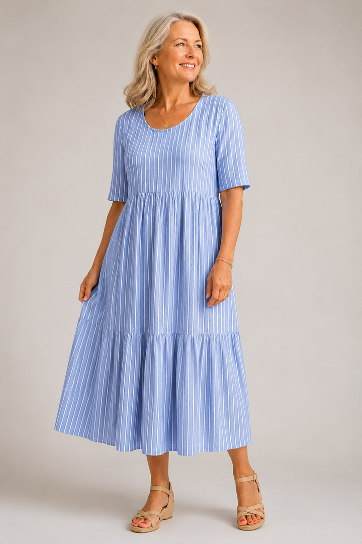 AMANDA | ELEGANT STRIPED MIDI DRESS