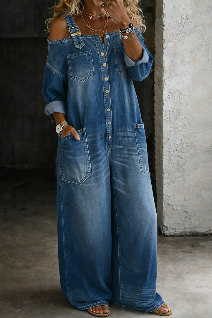 Sophia | Off-the-Shoulder Denim Jumpsuit