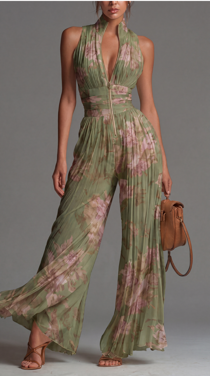 Zsófia Jumpsuit - Floral Pleated Chiffon