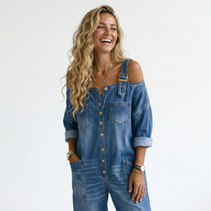Sophia | Off-the-Shoulder Denim Jumpsuit