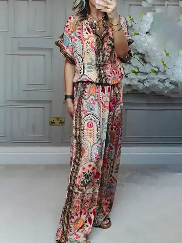 Dakota™ Boho Print Tassel Detail Elastic Waist Wide-Leg Trousers with Pockets