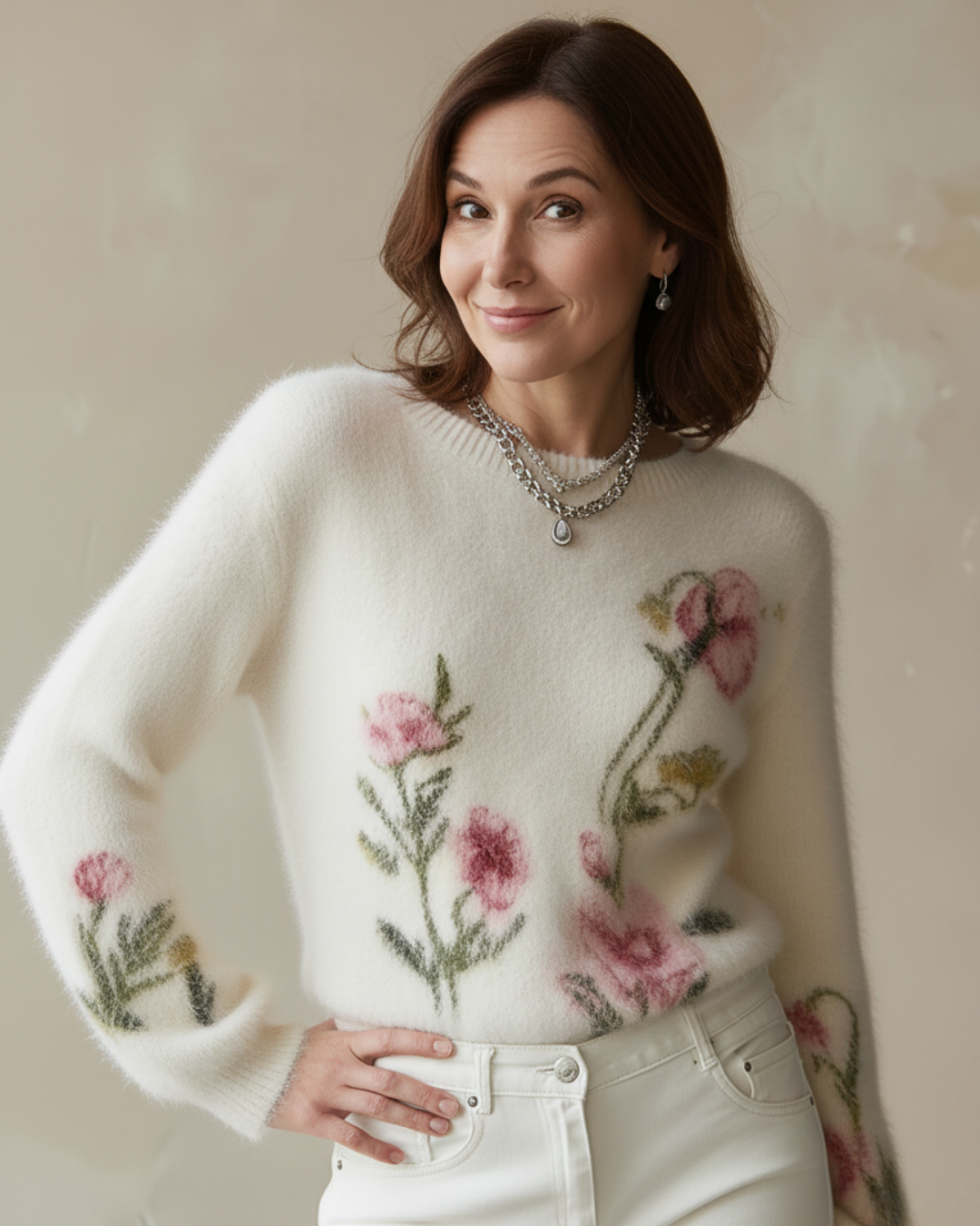 LIVIA | JACQUARD KNIT SWEATER WHITE