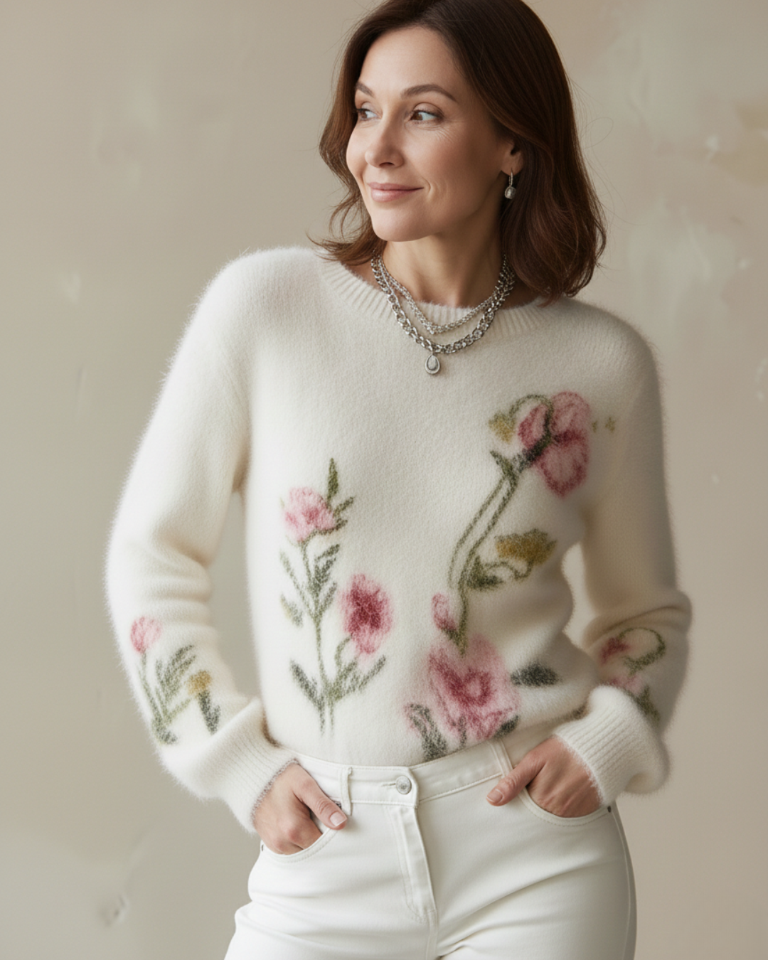 LIVIA | JACQUARD KNIT SWEATER WHITE