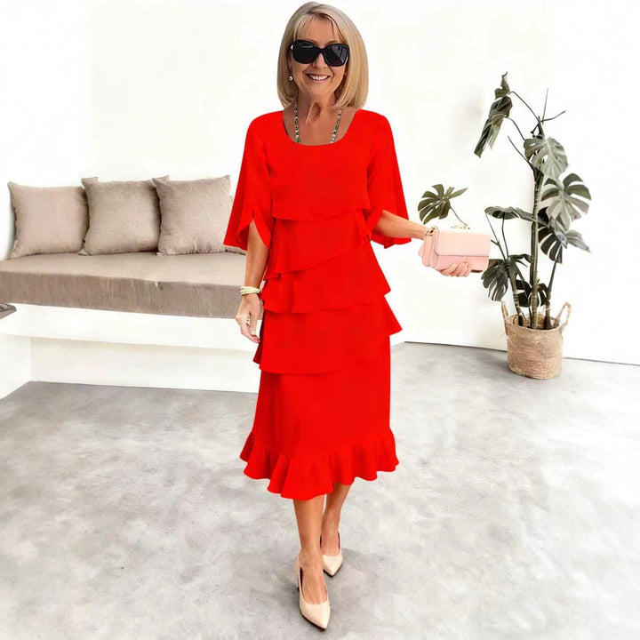 ANA | ELEGANT RUFFLE MIDI DRESS