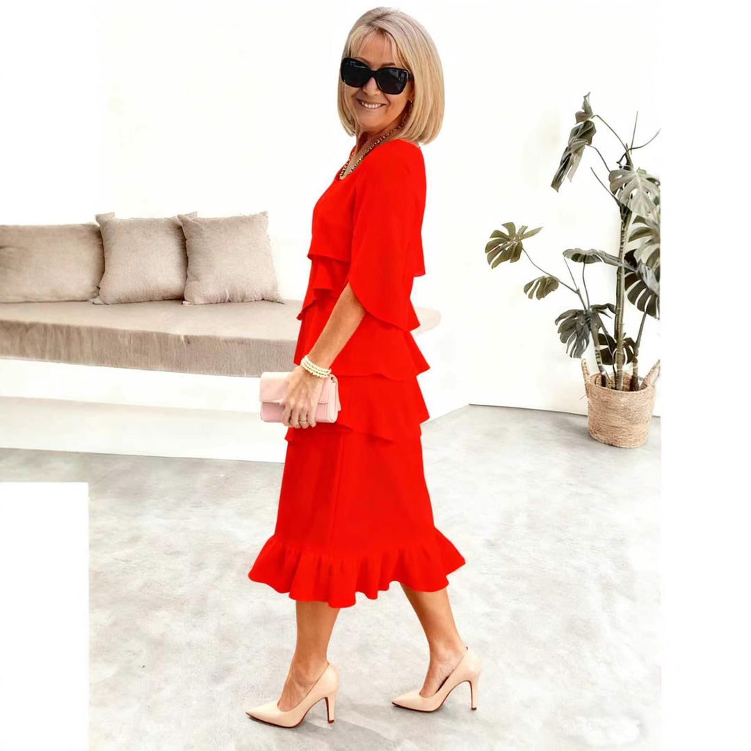 ANA | ELEGANT RUFFLE MIDI DRESS