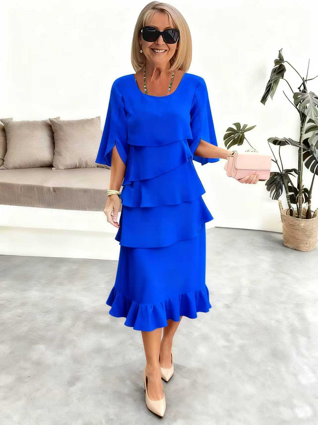 ANA | ELEGANT RUFFLE MIDI DRESS