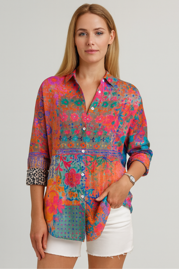 Women’s Shirt – Floral Button-Down, Light & Elegant