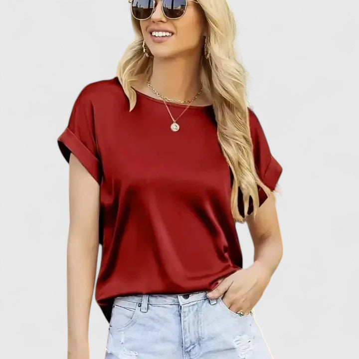 Lioraine | Elegant Satin Blend Short Sleeve Top