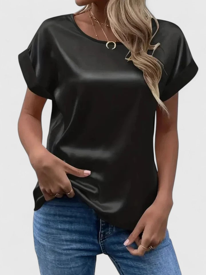 Lioraine | Elegant Satin Blend Short Sleeve Top