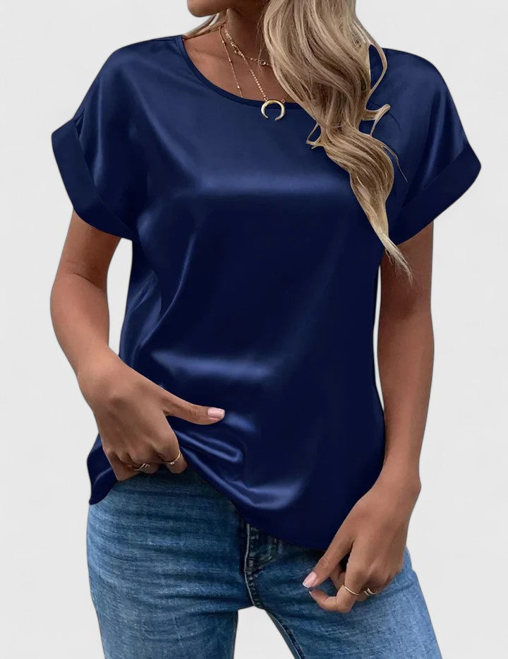 Lioraine | Elegant Satin Blend Short Sleeve Top