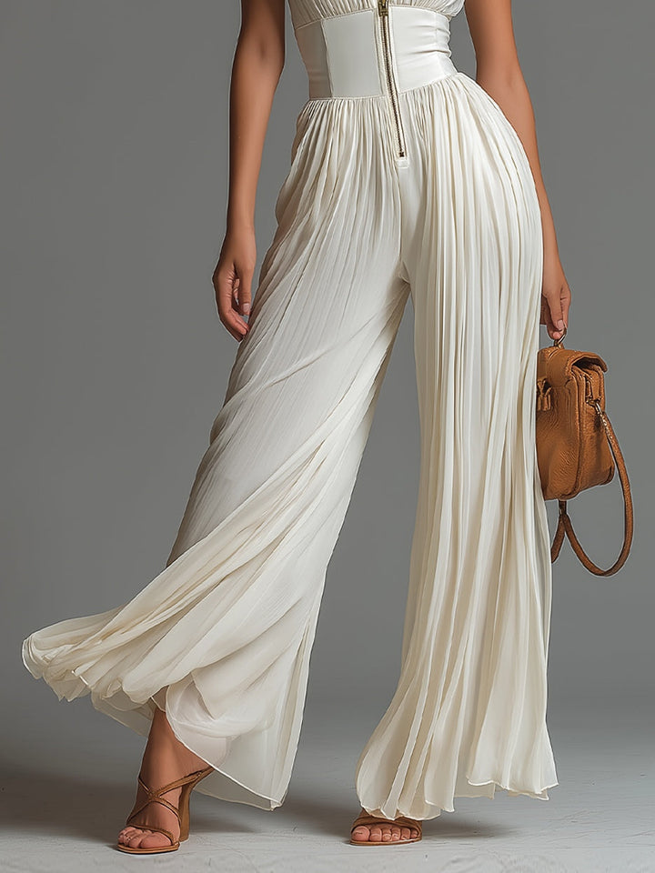 Zsófia Jumpsuit | White Pleated Chiffon
