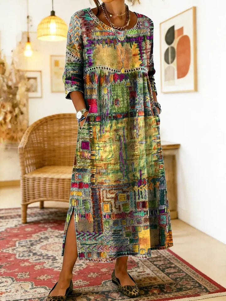 MANUELA | DENIM DRESS WITH ETHNIC PATCHWORK