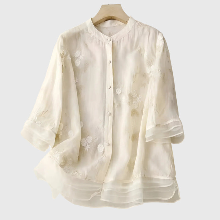 Nellie | Embroidered Mandarin Collar Blouse