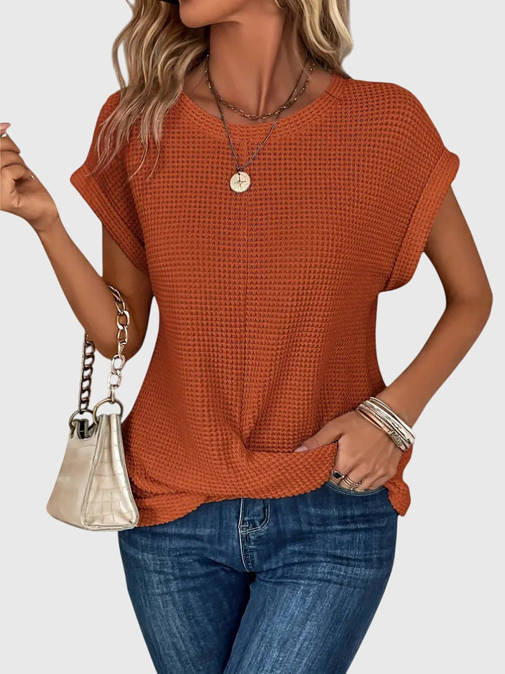Isa | Waffle Knit Twist Front Top with Crew Neck