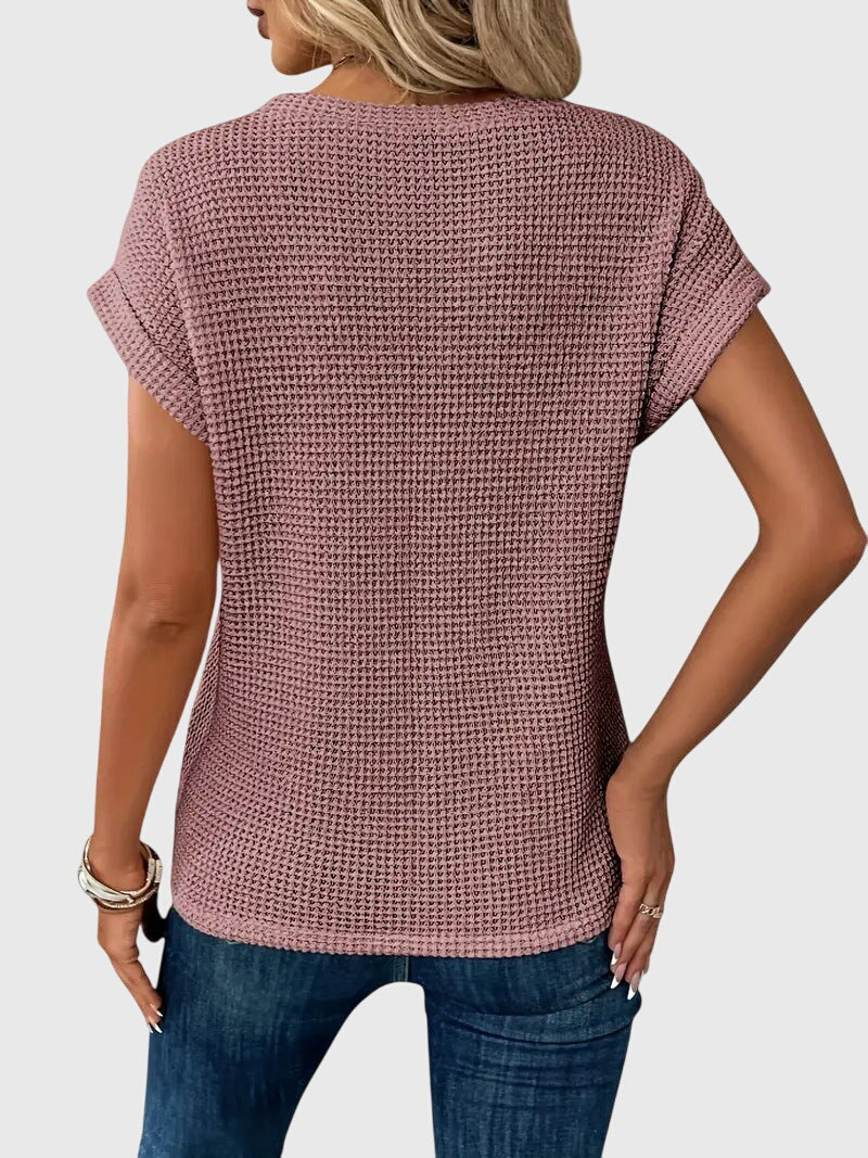 Isa | Waffle Knit Twist Front Top with Crew Neck