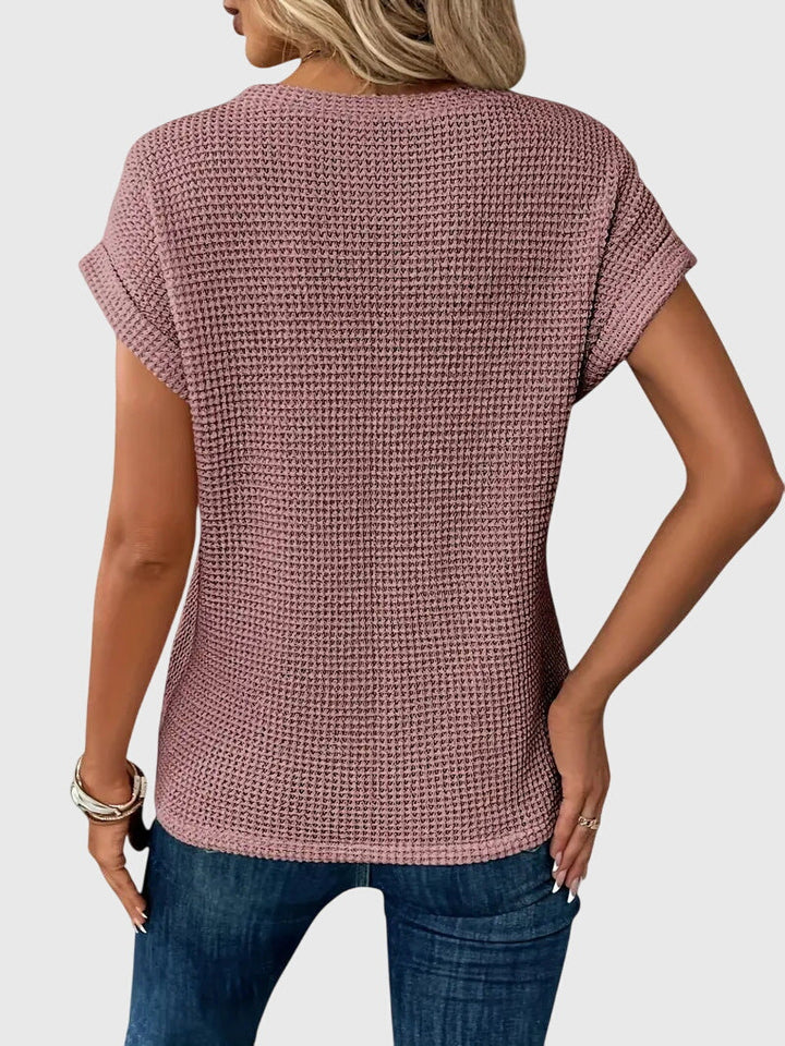 Isa | Waffle Knit Twist Front Top with Crew Neck