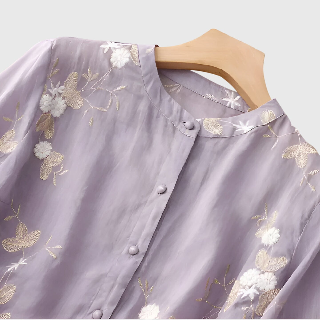 Nellie | Embroidered Mandarin Collar Blouse
