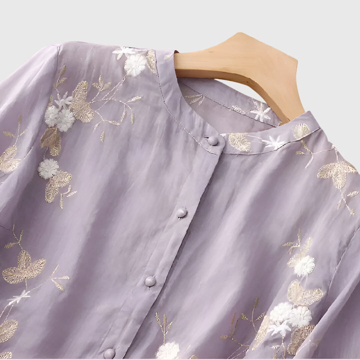 Nellie | Embroidered Mandarin Collar Blouse