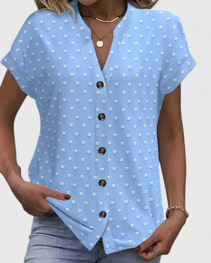 Miles | Swiss Dot V-Neck Button-Down Shirt