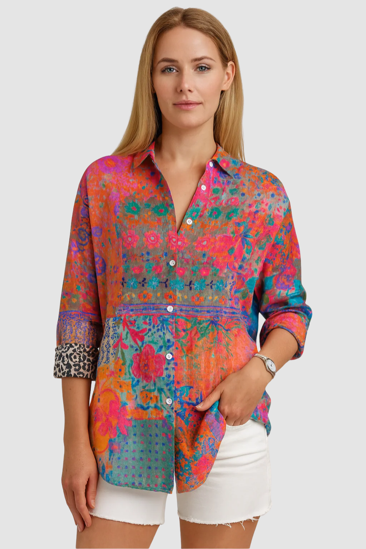 Women’s Shirt – Floral Button-Down, Light & Elegant