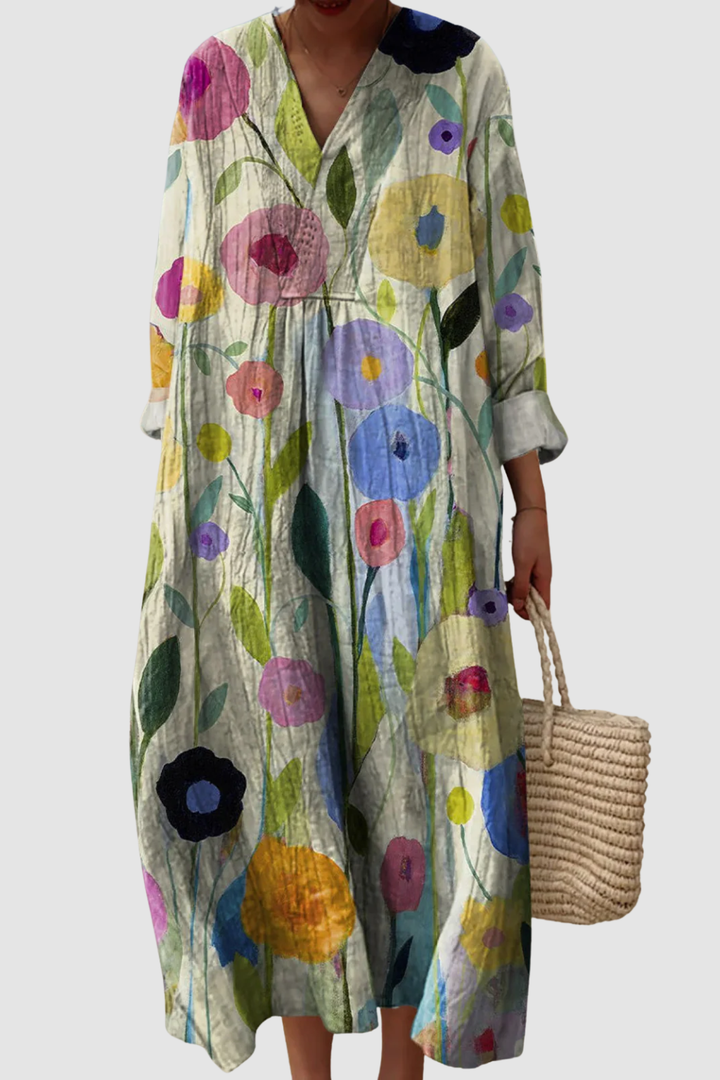 MILEY | OIL PAINTING SPRING FIELD ART PRINTED WOMEN’S DRESS