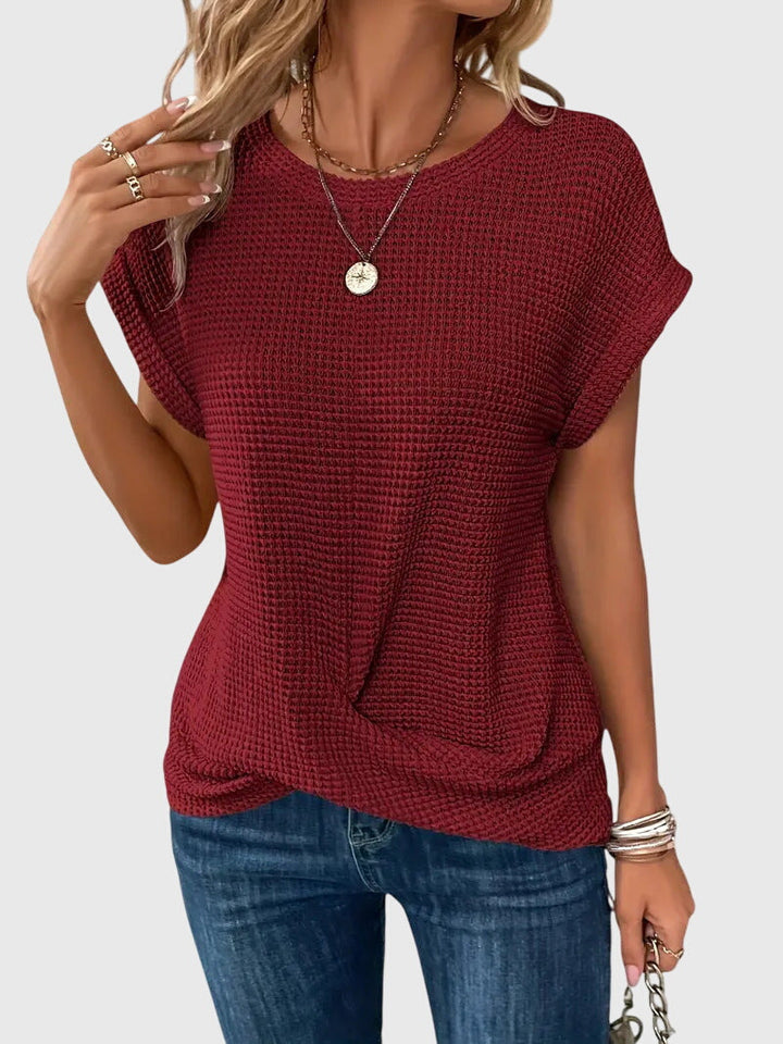 Isa | Waffle Knit Twist Front Top with Crew Neck