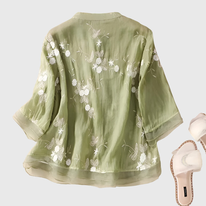 Nellie | Embroidered Mandarin Collar Blouse