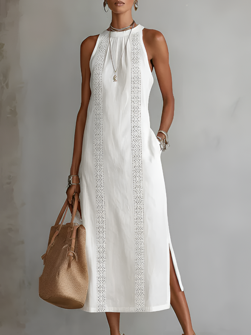 Milena | Linen Midi Dress With a Mandarin Collar