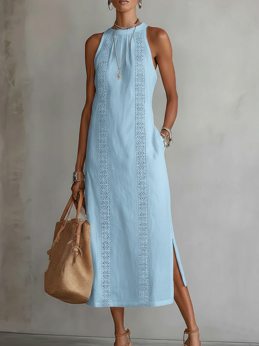 Milena | Linen Midi Dress With a Mandarin Collar