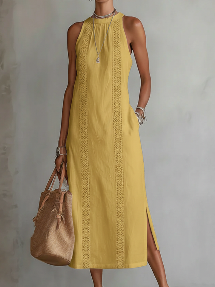 Milena | Linen Midi Dress With a Mandarin Collar