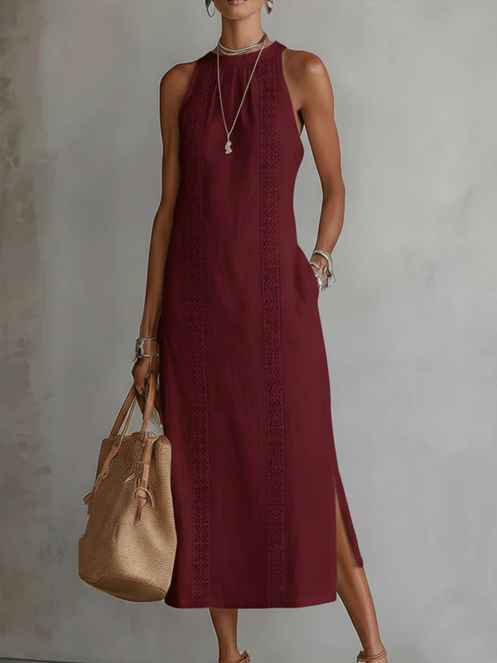 Milena | Linen Midi Dress With a Mandarin Collar